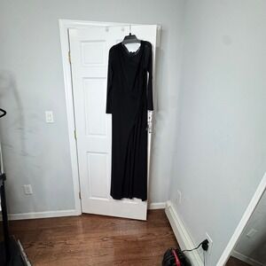 Adrianna Papell Black Draped Mesh Sleeve Jumpsuit Evening Dress Pant Size 12 New